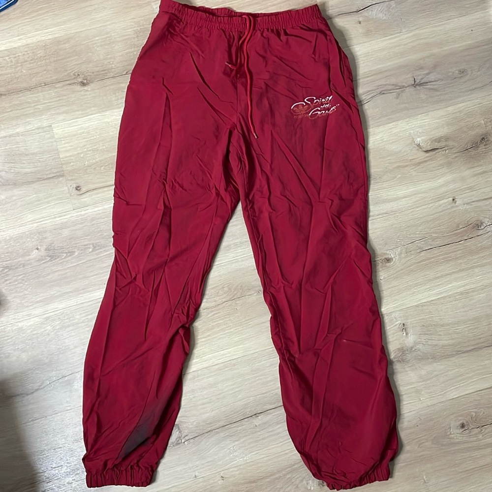 Vintage 1984 Adidas‎ Olympics Pants. Red. Distressed. Stain right leg.